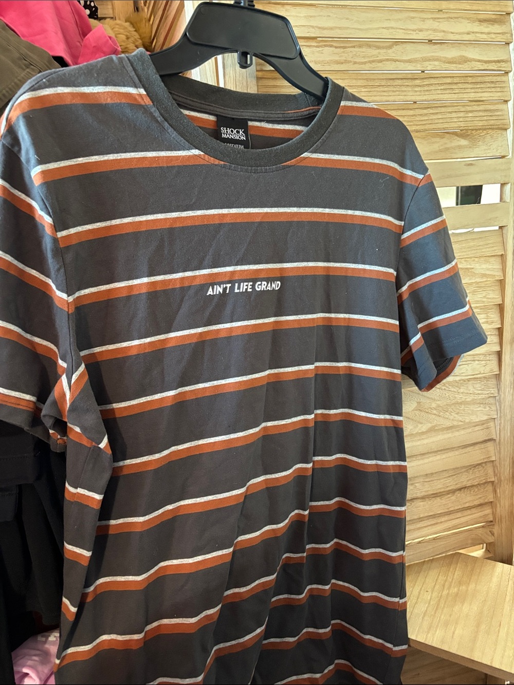 Shock Mansion
Ain't Life Grand Men's Striped Tee - Charcoal & Rust Medium